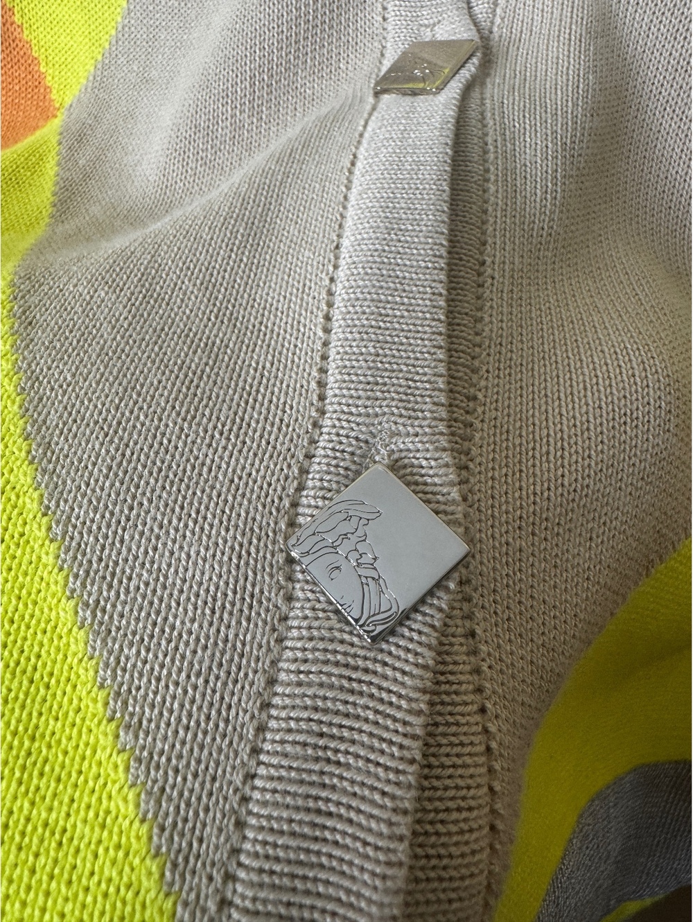 Versace Collection Womens IT 48 Cardigan Orange Geometric Viscose Made in Italy - Picture 3 of 8